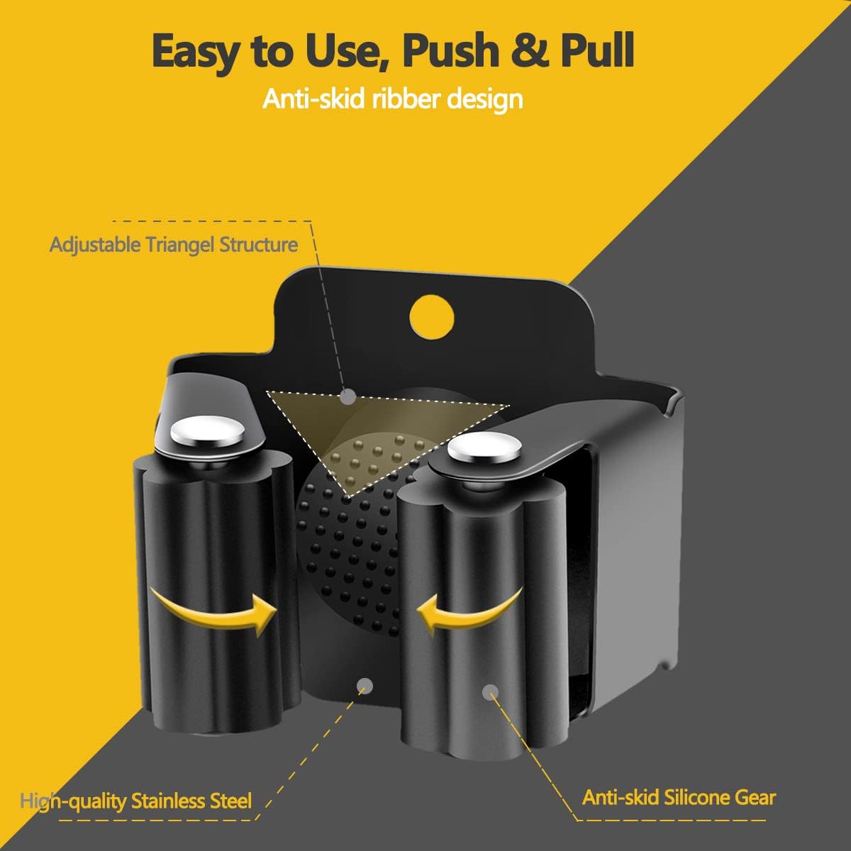 Verdenu 6 Pack Broom Holder, Stainless Steel Command Broom Holder with Screws, Garden Tool Rack for Kitchen, Home, Bathroom, Garage Storage, Black