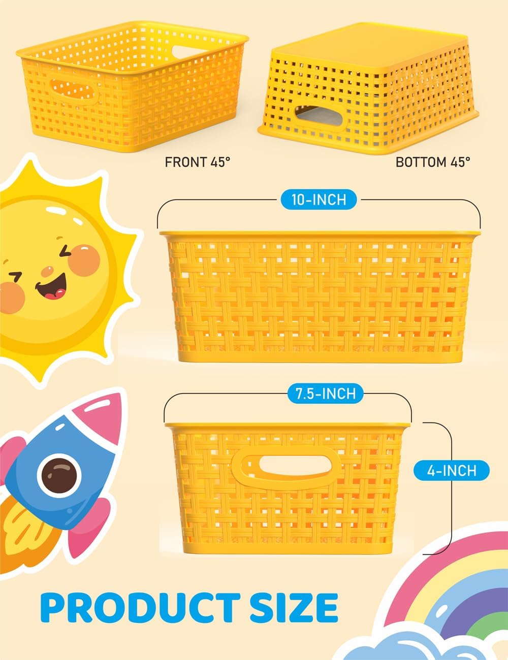 WYT 6-Pack Plastic Small Shelf Storage Weave Baskets Organizing for Cabinets and Pantries, Yellow