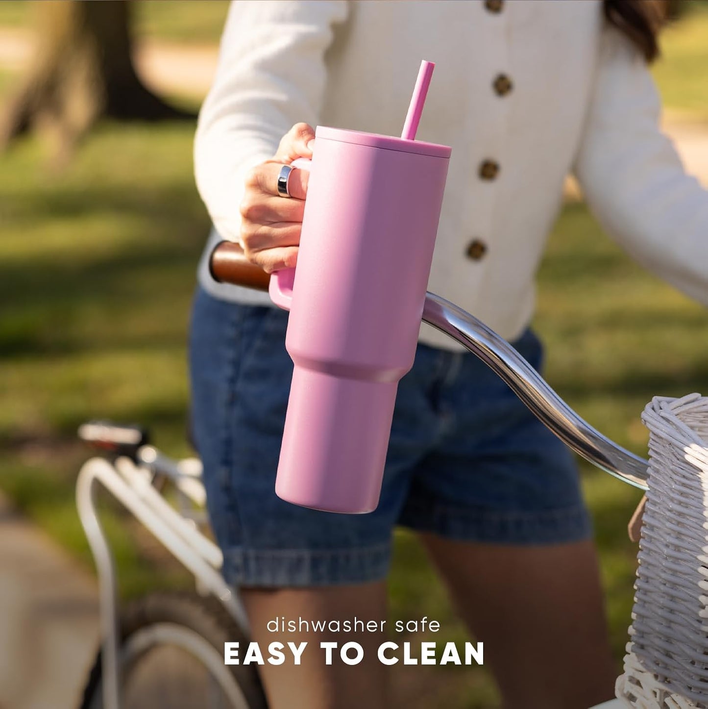 Simple Modern 30 oz Trek Tumbler with Handle and Straw Lid | Cup Holder Friendly Insulated Stainless Steel Travel Mug | Raspberry Vibes