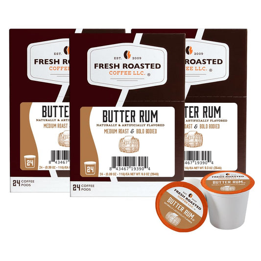 Fresh Roasted Coffee, Butter Rum, Flavored Coffee Pods, 72 Count