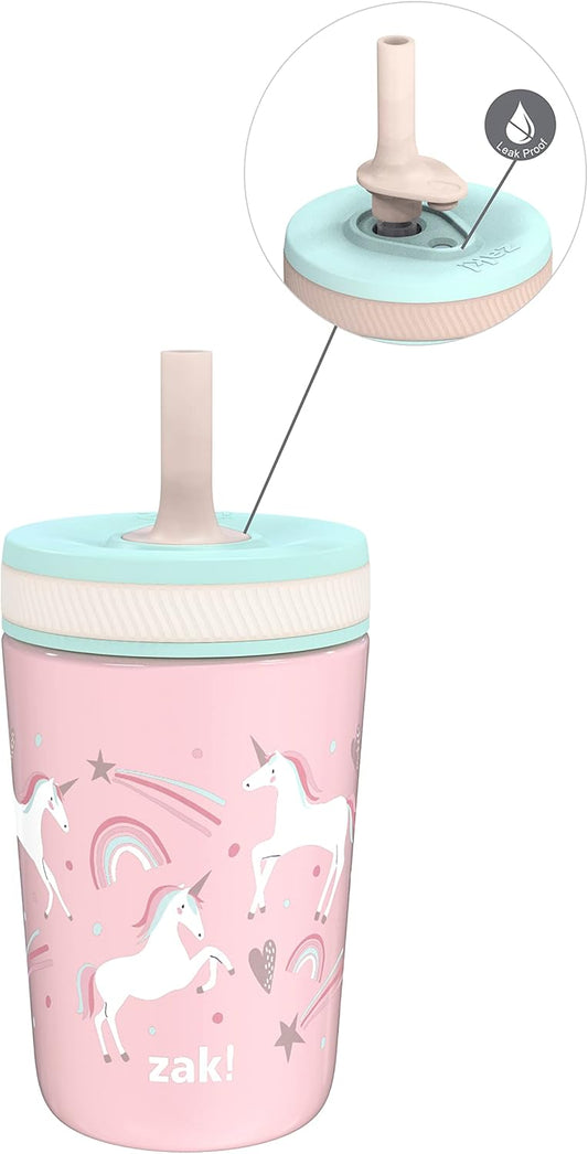 Zak Designs Kelso Toddler Cups For Travel or At Home, 12oz Vacuum Insulated Stainless Steel Sippy Cup With Leak-Proof Design is Perfect For Kids (Fanciful Unicorn)