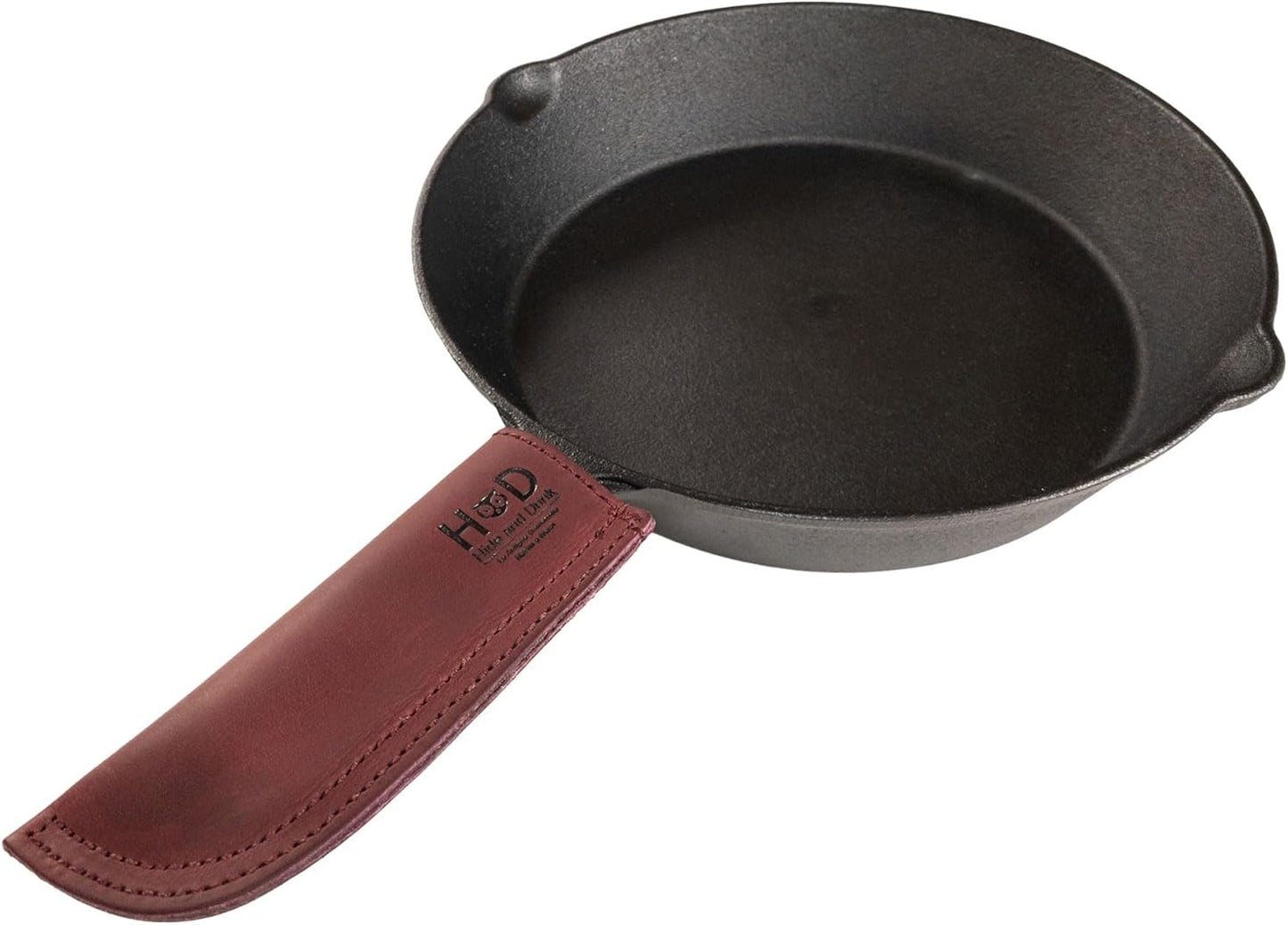 Hide & Drink, Full Grain Leather Hot Handle, Cast Iron Protector, Panhandle Potholder, Double Layered, Double Stitched, Slides On/Off Easily onto Metal Skillet Grips, Handmade, Sangria