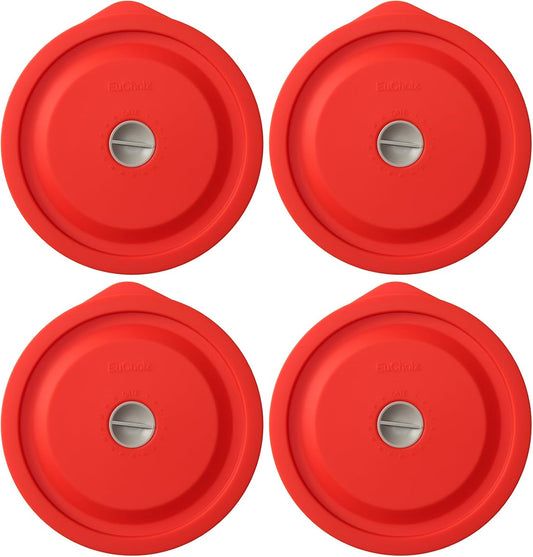 Replacement Lids for Pyrex 7201-PC 4 Cup, Silicone Round Storage Cover Lid for Anchor Hocking Glass Bowl 4 Pack with Date Mark Red