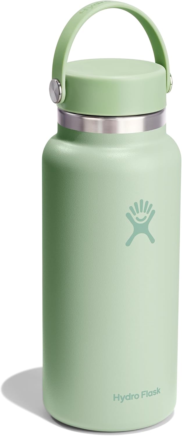 Hydro Flask Water Bottle - Insulated Stainless Steel - Wide Mouth Flex Lid, Non Spill, Leakproof and Refillable in 32 Oz Aloe Green
