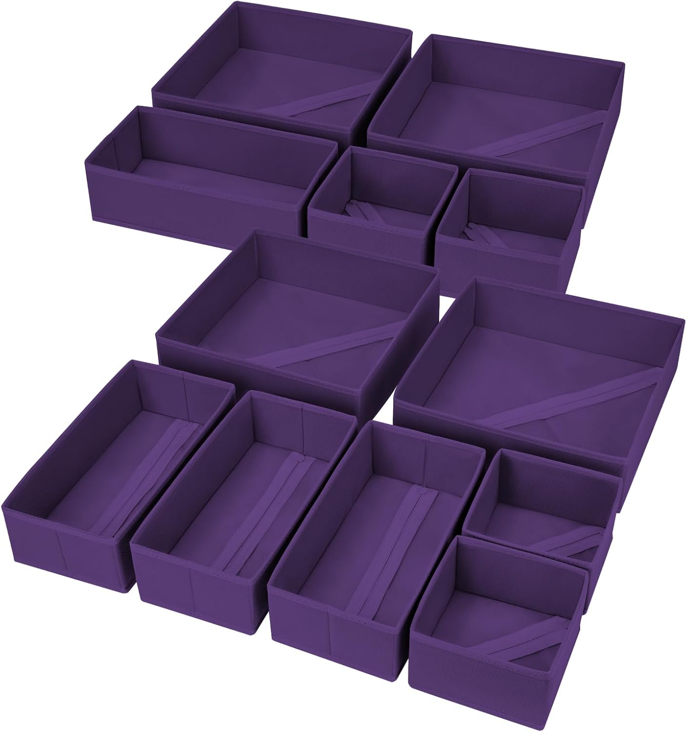 DIMJ Drawer Organizer Clothes, 12 Pack Dresser Organizer, Foldable Closet Organizers and Storage, Fabric Dresser Bins, Drawer Dividers for Nursery, Baby Clothes, Underwears, Sock (Purple)
