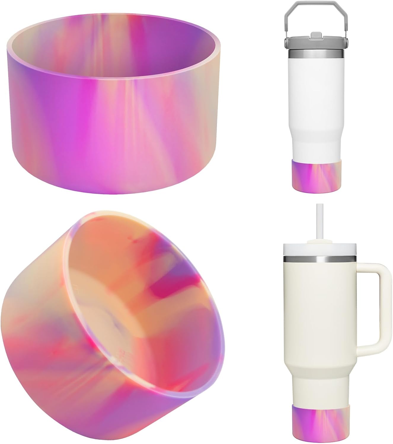 Upgrade 2PCS Protective Silicone Boot Bumper for Stanley Quencher Adventure 40oz 30oz 20oz Tumbler, Water Bottle Bottom Sleeve Cover Accessories for Stanley Mug Cup(Camouflage Pink)