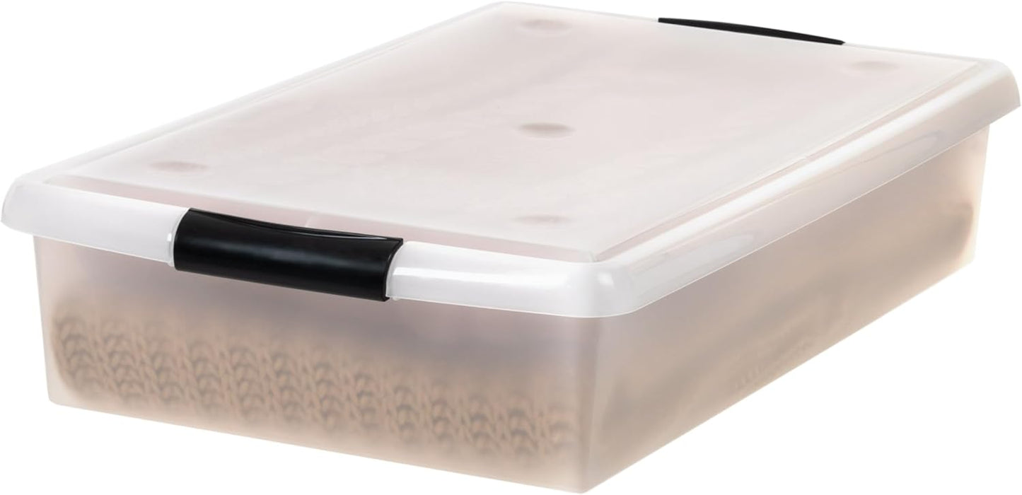 IRIS USA 40 Qt Plastic Under Bed Storage Nestable Organizer Bin Container with Secure Lids and Durable Buckles, 3-Pack, Under Bed Storage Containers for Clothes Shoes Bedding, Black/Clear