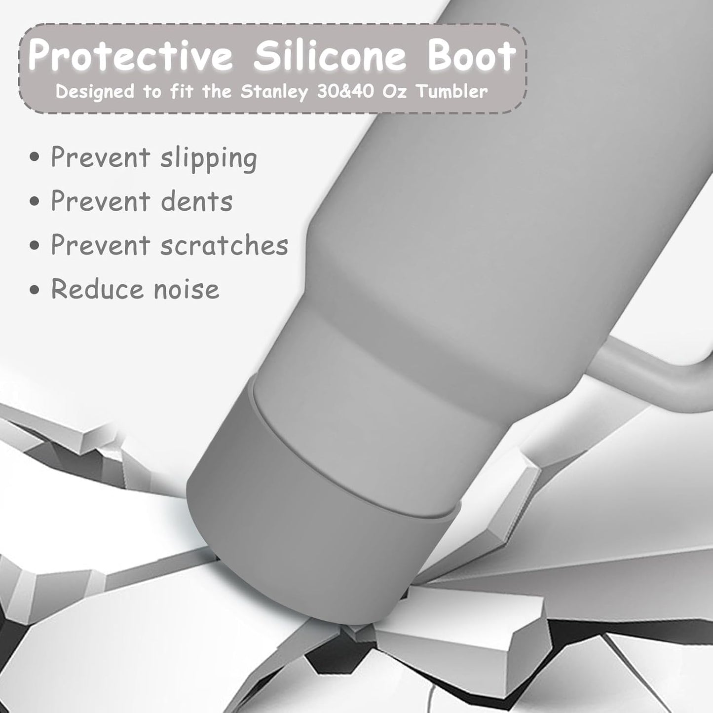 Stanley Cup Accessories Set,Including 2 Pcs 0.4in Straw Cover, 1 Silicone Spill-Proof Stopper, 1 Cute Handle Charm, 1 Silicone Boot Fits Stanley 40&30 Oz Tumbler (Grey)