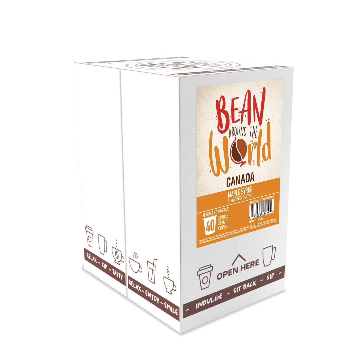 BEAN AROUND THE WORLD Flavored Coffee Compatible With 2.0 Keurig K Cup Brewers, Maple Syrup, 40 Count