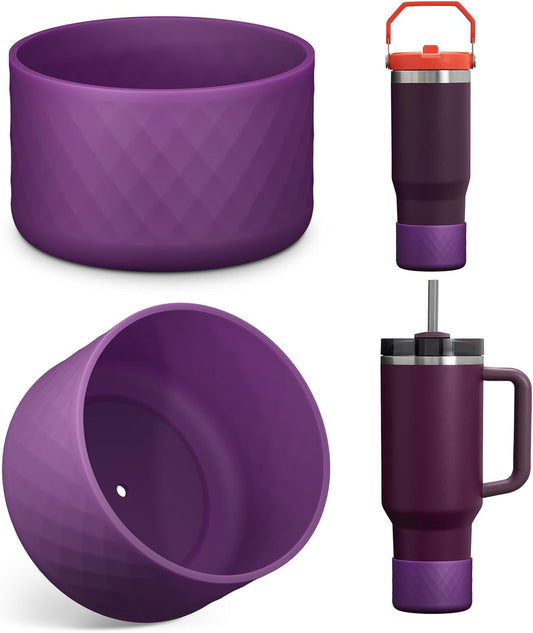 Upgrade 2PCS Protective Silicone Boot Bumper for Stanley Quencher Adventure 40oz 30oz IceFlow 20oz 30oz Tumbler, Water Bottle Bottom Sleeve Cover Accessories for Stanley Mug Cup(Dark Purple)