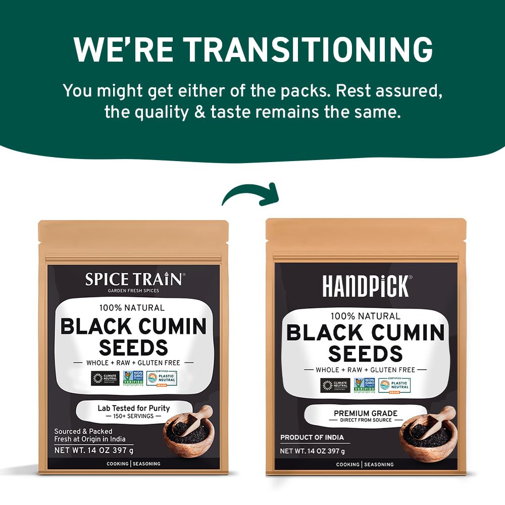 HANDPICK Black Cumin Seed (14oz) Pure Nigella Seeds - No Salt or Preservatives, Non GMO | Indian Black Whole Cumin | Gluten Free, Aromatic & Farm Fresh Kalonji | Resealable Zip Lock Pouch