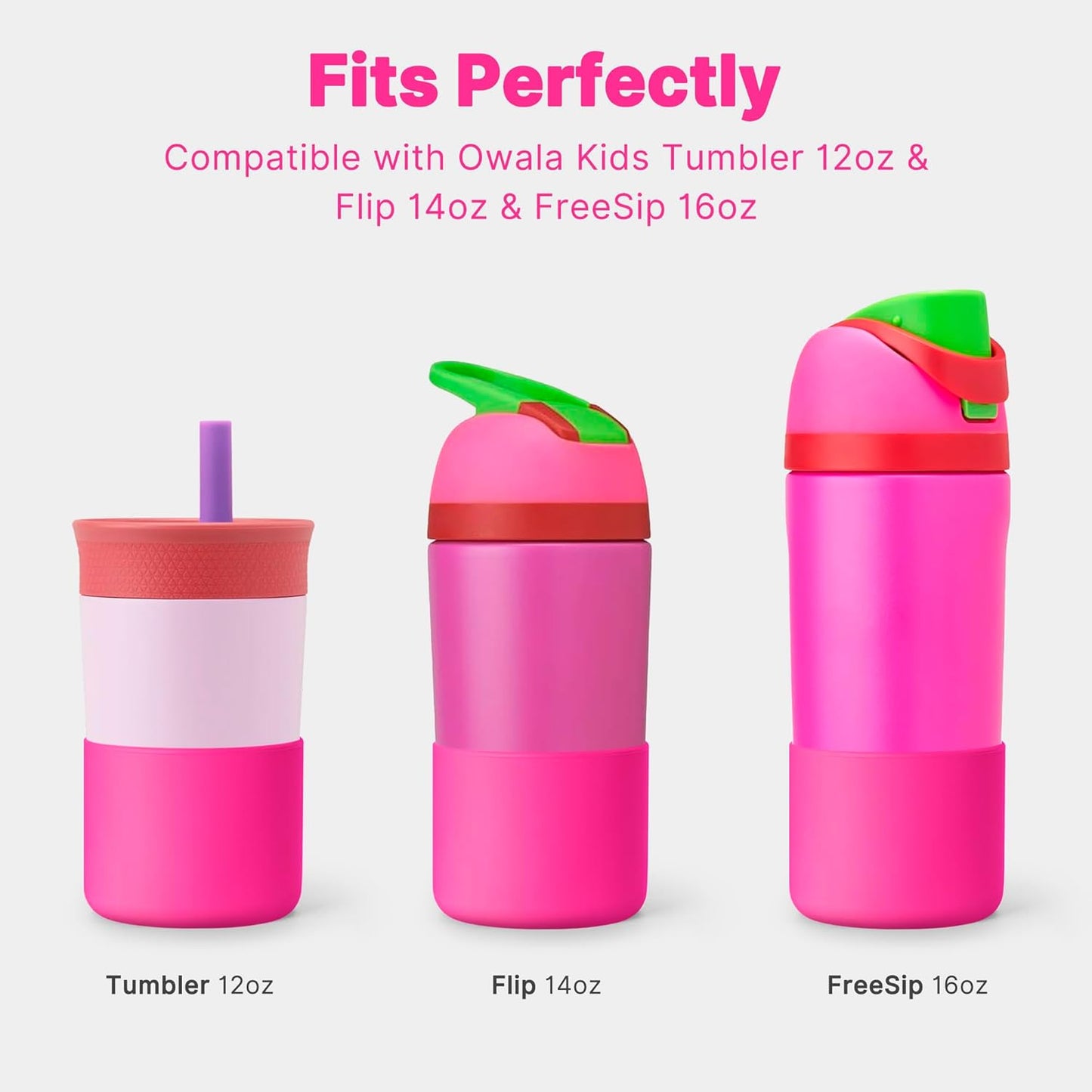 Silicone Boot for Owala 14/16 oz Water Bottle, Anti-Slip Protective Sleeve for Owala 12 oz Kids Tumbler, Boot Bottom Base fit Flip 14 oz Insulated Stainless-Steel Water Bottle (Rose Red)