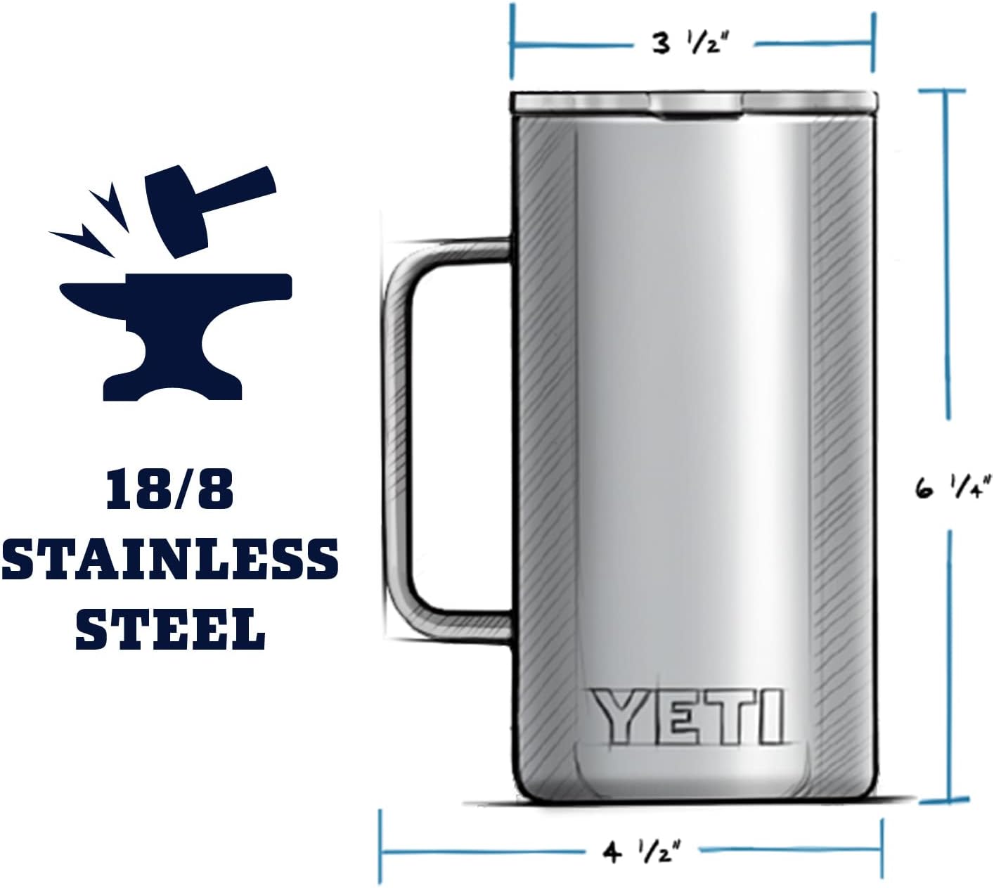 YETI Rambler 24 oz Mug, Vacuum Insulated, Stainless Steel with MagSlider Lid