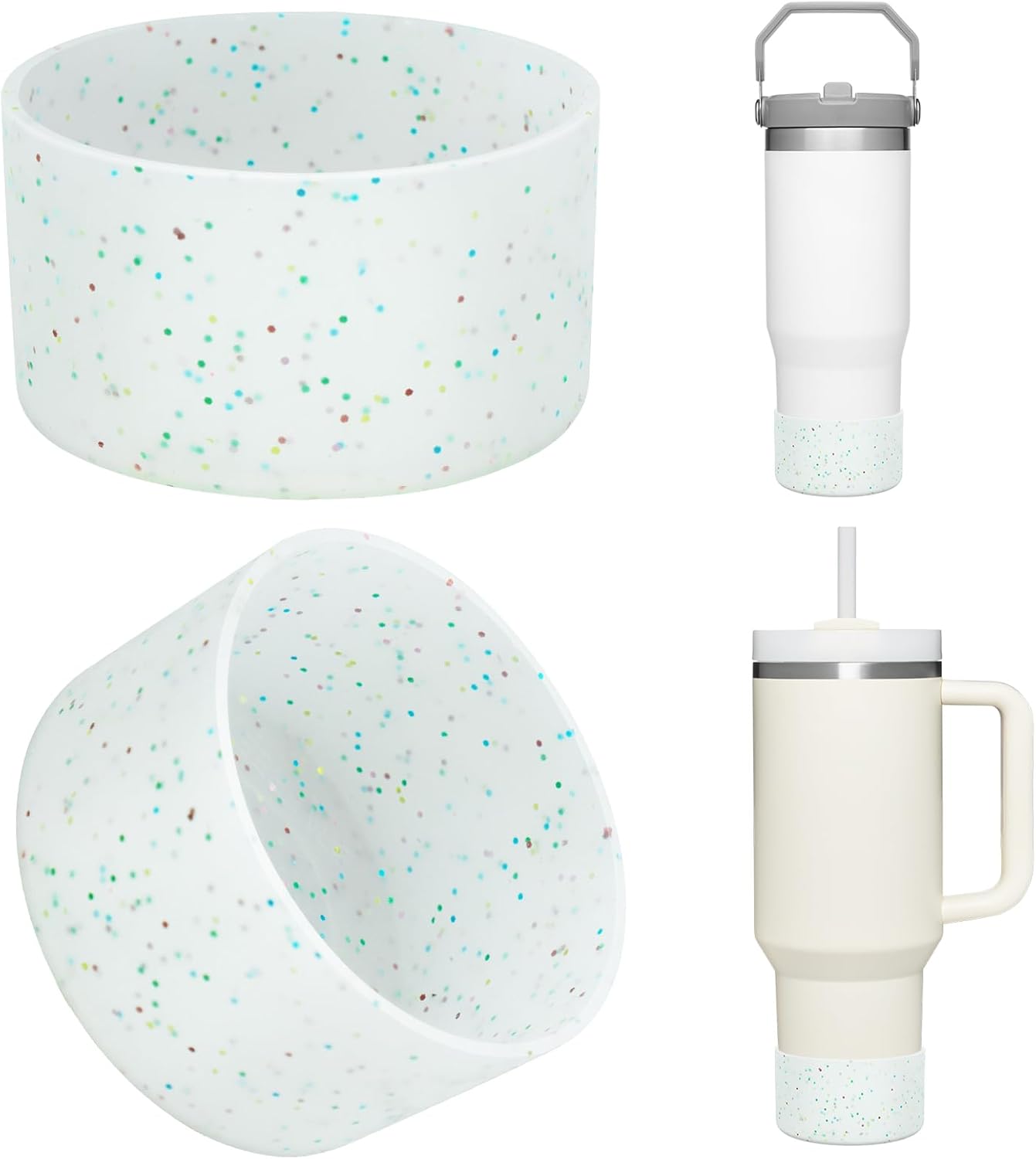 Upgrade 2PCS Protective Silicone Boot Bumper for Stanley Quencher Adventure 40oz 30oz IceFlow 20oz 30oz Tumbler, Water Bottle Bottom Sleeve Cover Accessories for Stanley Mug Cup(Glitter Color)