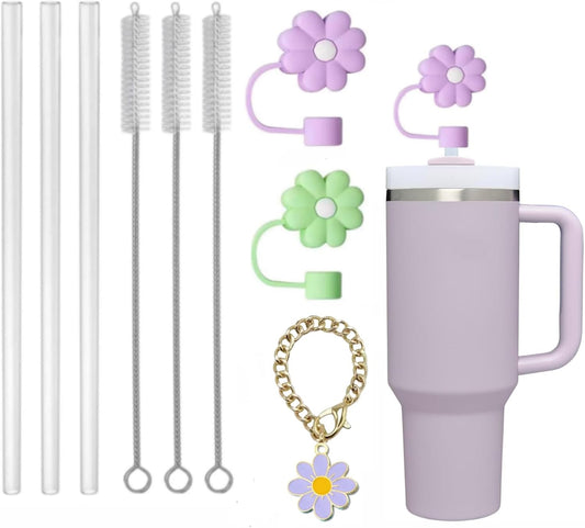 Extra Long Cleaner Brush Compatible for Stanley, Replacement Straw Fit for Stanley Quencher 30oz 40oz Tumbler, Silicone Straw Cover Toppers