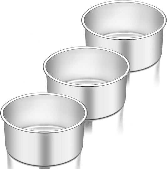 TeamFar 6 Inch Cake Pan Set of 3, 6” x 3” Round Cake Pan Deep Tier Baking Tins Stainless Steel, For Birthday Wedding Party, Healthy & Toxic Free, Deep & Straight Size, Oven & Dishwasher Safe