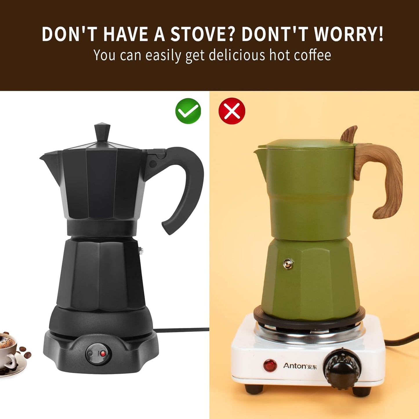 Cafetera Espresso Maker, 6 Cup Portable Coffee Machine, 300ml Portable Cafeteras Electricas Modernas, Electric Moka Pot with Detachable Base & Overheat Protection, Coffee Gift for Home Travel