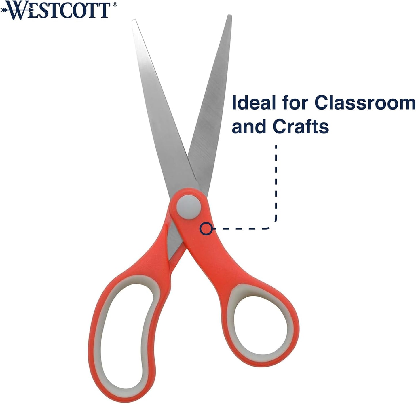 Westcott School Scissors, All-Purpose Student Scissors for Ages 12+, Ideal for Crafting and School Projects, Back-to-School, School Supplies, Classroom Supplies, 7-Inch, 2-Pack, Red/Gray