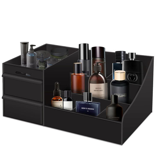 Simbuy Black Cologne Organizer for Men - Large Countertop Organizer with Drawers for Cologne, Perfume, Shaving & Skincare - Bathroom & Vanity Storage, Ideal Gift for Boyfriend, Husband, Dad & Friends