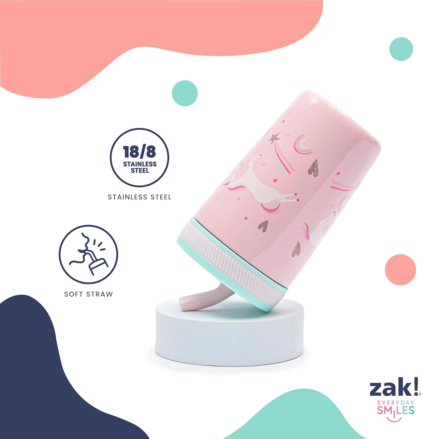 Zak Designs Kelso Toddler Cups For Travel or At Home, 12oz Vacuum Insulated Stainless Steel Sippy Cup With Leak-Proof Design is Perfect For Kids (Zaksaurus)