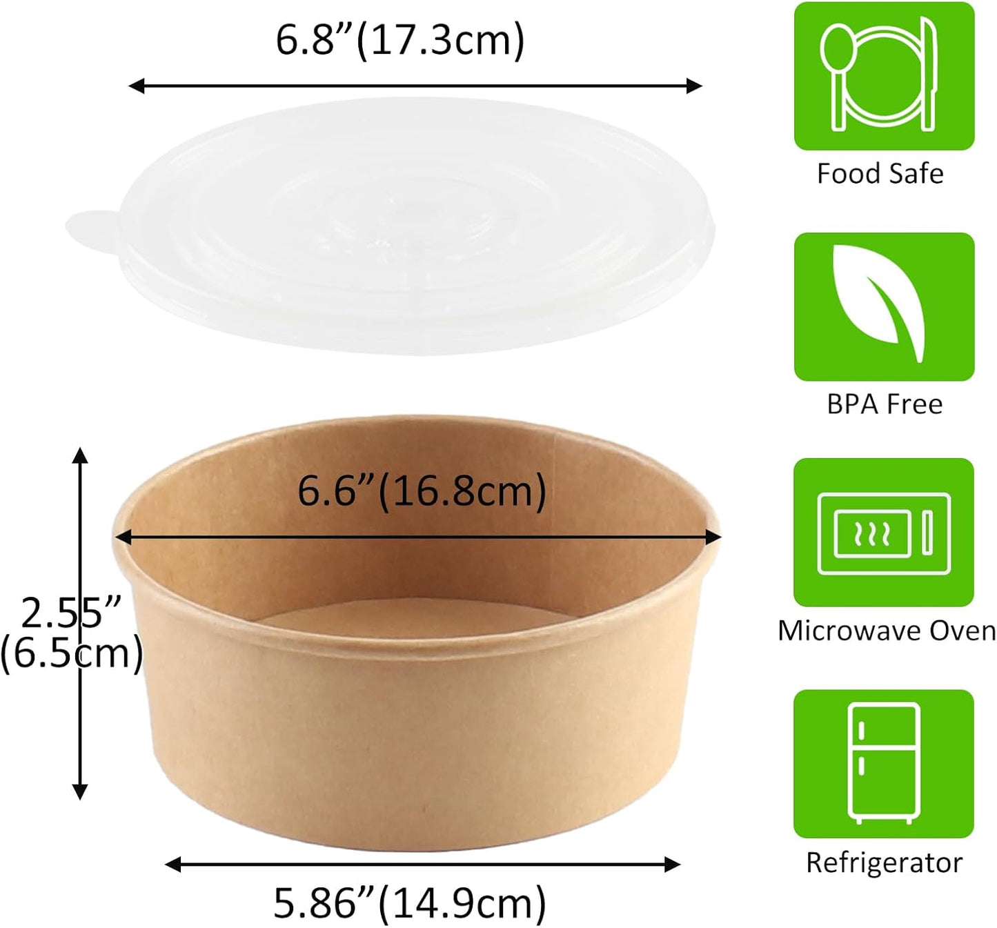 36oz 50 Sets Large Kraft Paper Bowls with Lids, Disposable Bowls with Lids, Paper Salad Bowls, Paper Food Container with Lid Perfect for Hot/Cold Food, Soup, Salad, Ice Cream
