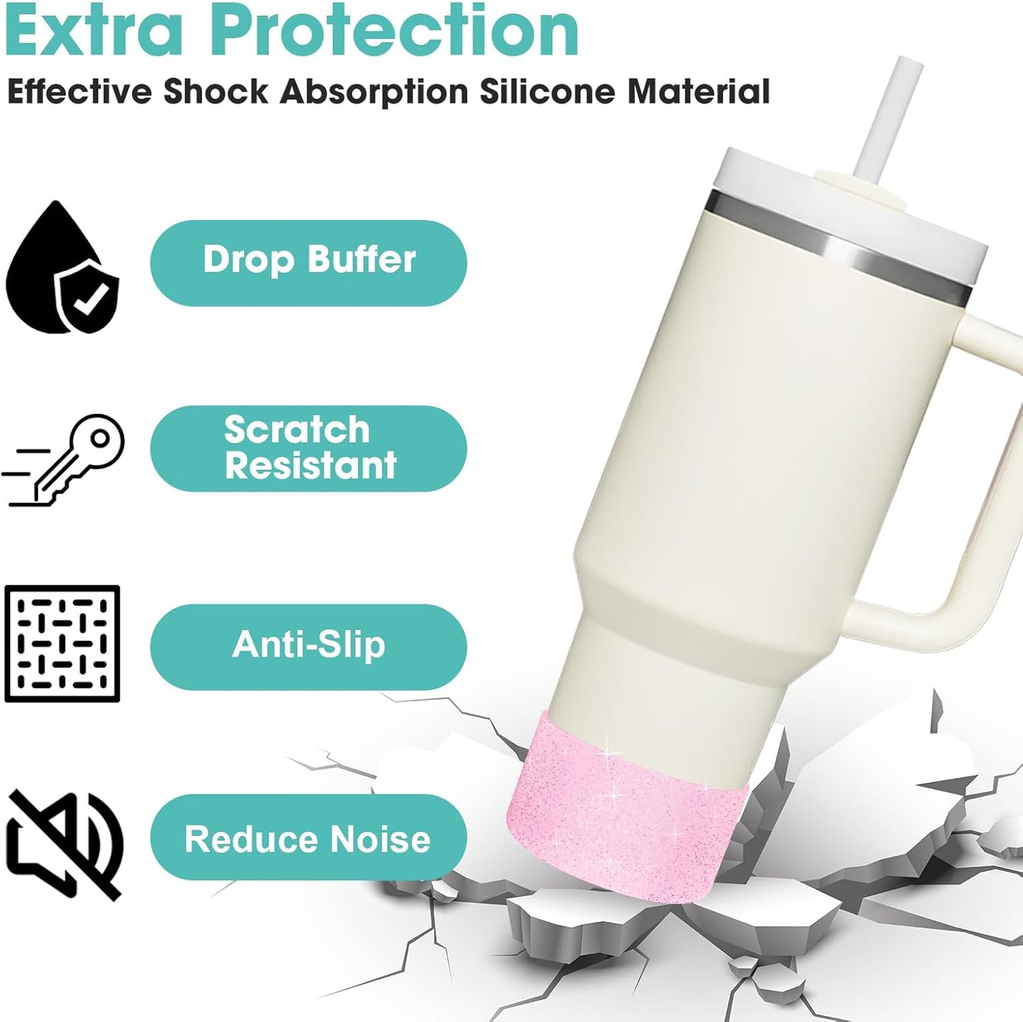 Upgrade 2PCS Protective Silicone Boot Bumper for Stanley Quencher Adventure 40oz 30oz IceFlow 20oz 30oz Tumbler, Water Bottle Bottom Sleeve Cover Accessories for Stanley Mug Cup(Glitter Pink)