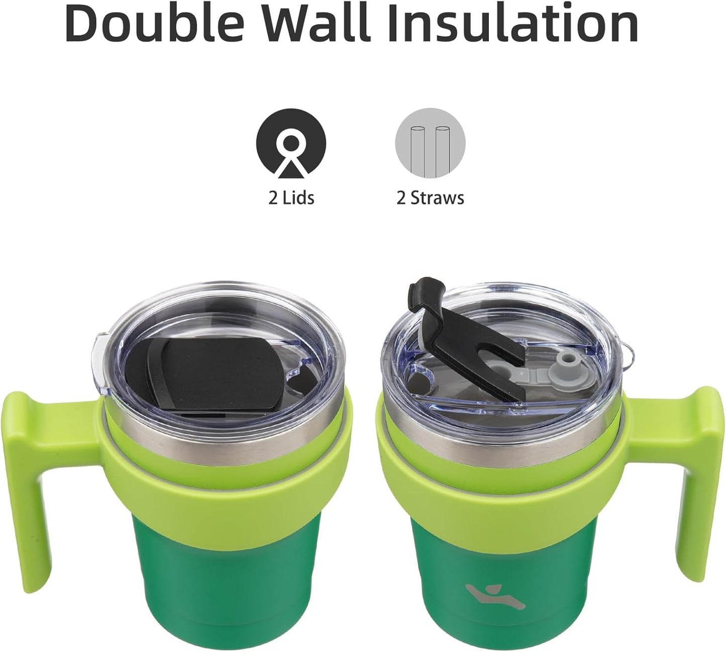 10 oz Tumbler with Handle and 2 Straw 2 Lid, Insulated Water Bottle Stainless Steel Vacuum Cup Reusable Travel Mug,Matcha Green