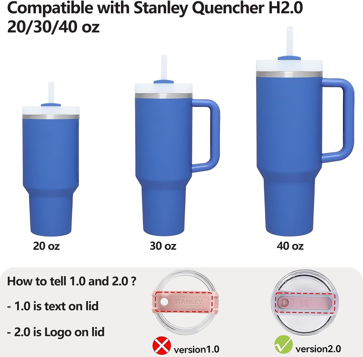 Silicone Spill Stopper Set Compatible with Stanley Cup 2.0 30oz & 40oz with Straw Cover (Set of 2, Iris)