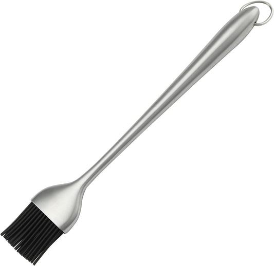 Heavy-duty BBQ Basting Brush by HQY - Silicone Bristles with 12 Inch Stainless Steel Handle - Make Grilling Easy - 5 Year Guarantee