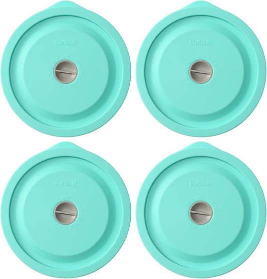 Replacement Lids for Pyrex 7201-PC 4 Cup, Silicone Round Storage Cover Lid for Anchor Hocking Glass Bowl 4 Pack with Date Mark Turquoise