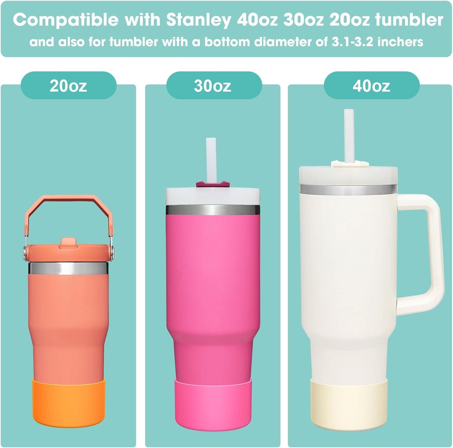 Upgrade 2PCS Protective Silicone Boot Bumper for Stanley Quencher Adventure 40oz 30oz IceFlow 20oz 30oz Tumbler, Water Bottle Bottom Sleeve Cover Accessories for Stanley Mug Cup(Rose)
