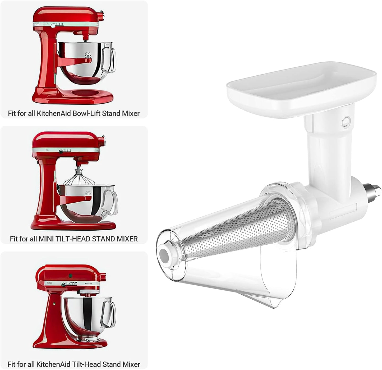 Fruit & Vegetable Strainer Attachment Set for KitchenAid Stand Mixer, Includes Food Grinder Attachment with Sausage Stuffer Tubes and Juicer Auger, Meat Grinder Attachment for KitchenAid by InnoMoon
