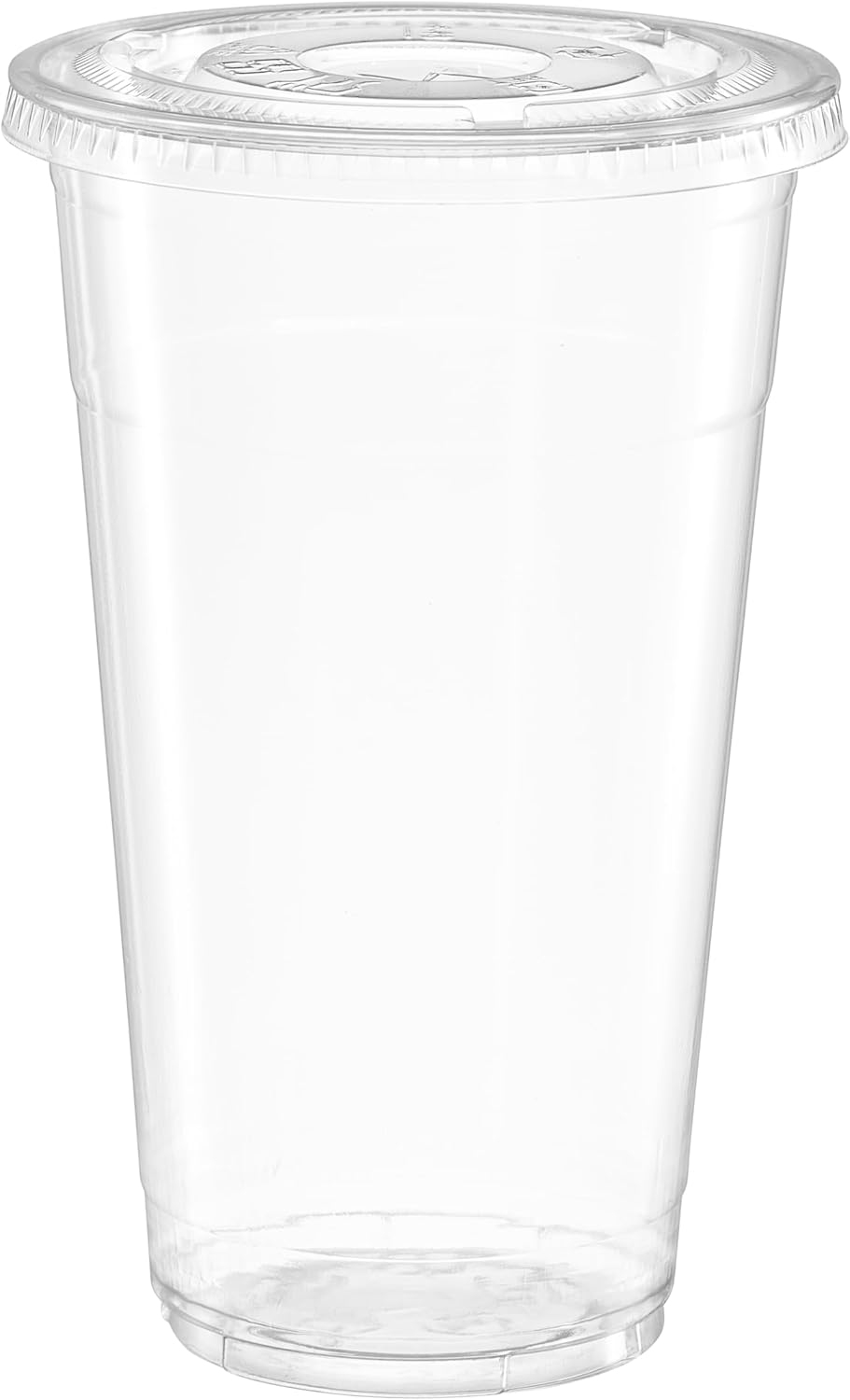 GUSTO Clear Plastic Cups with Flat Lids [24 oz - 100 Count] - Disposable Iced Coffee Cups with Lids - PET Plastic Cold Cups for Smoothies, Juices & To-Go Drinks - Formerly Comfy Package