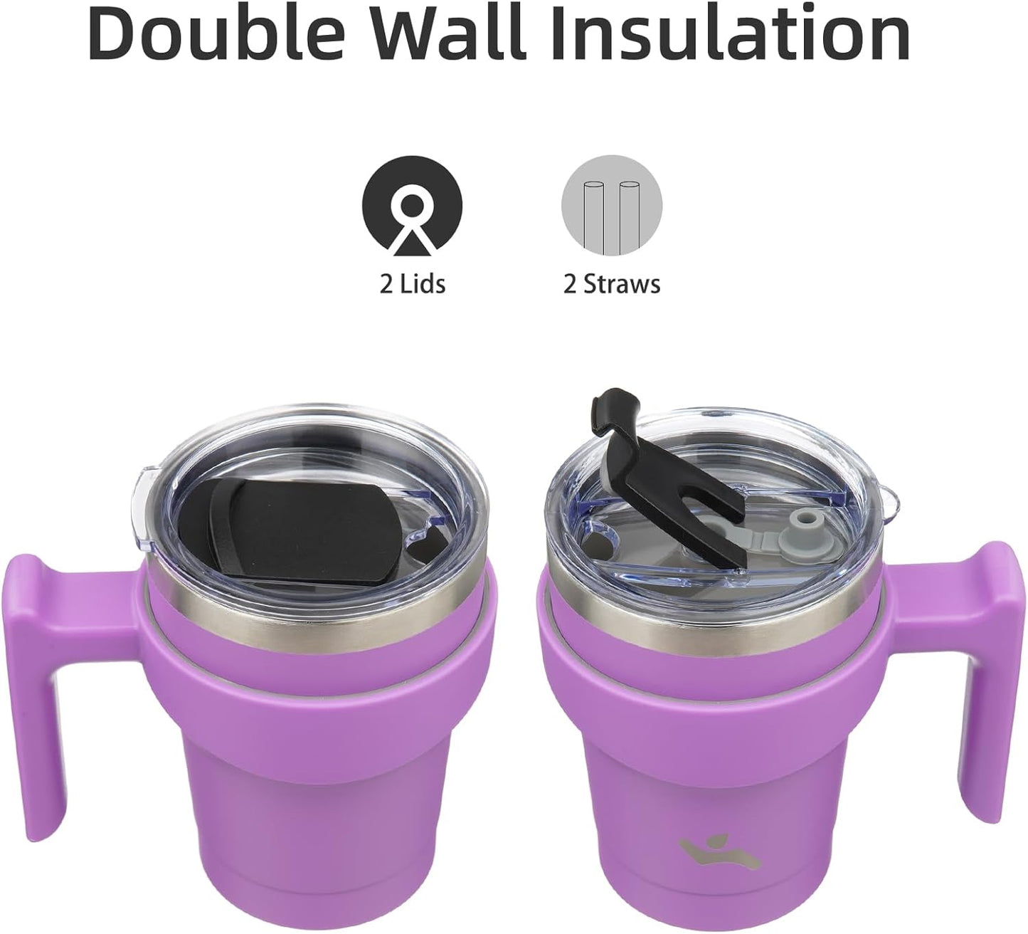 10 oz Tumbler with Handle and 2 Straw 2 Lid, Insulated Water Bottle Stainless Steel Vacuum Cup Reusable Travel Mug,Lavender