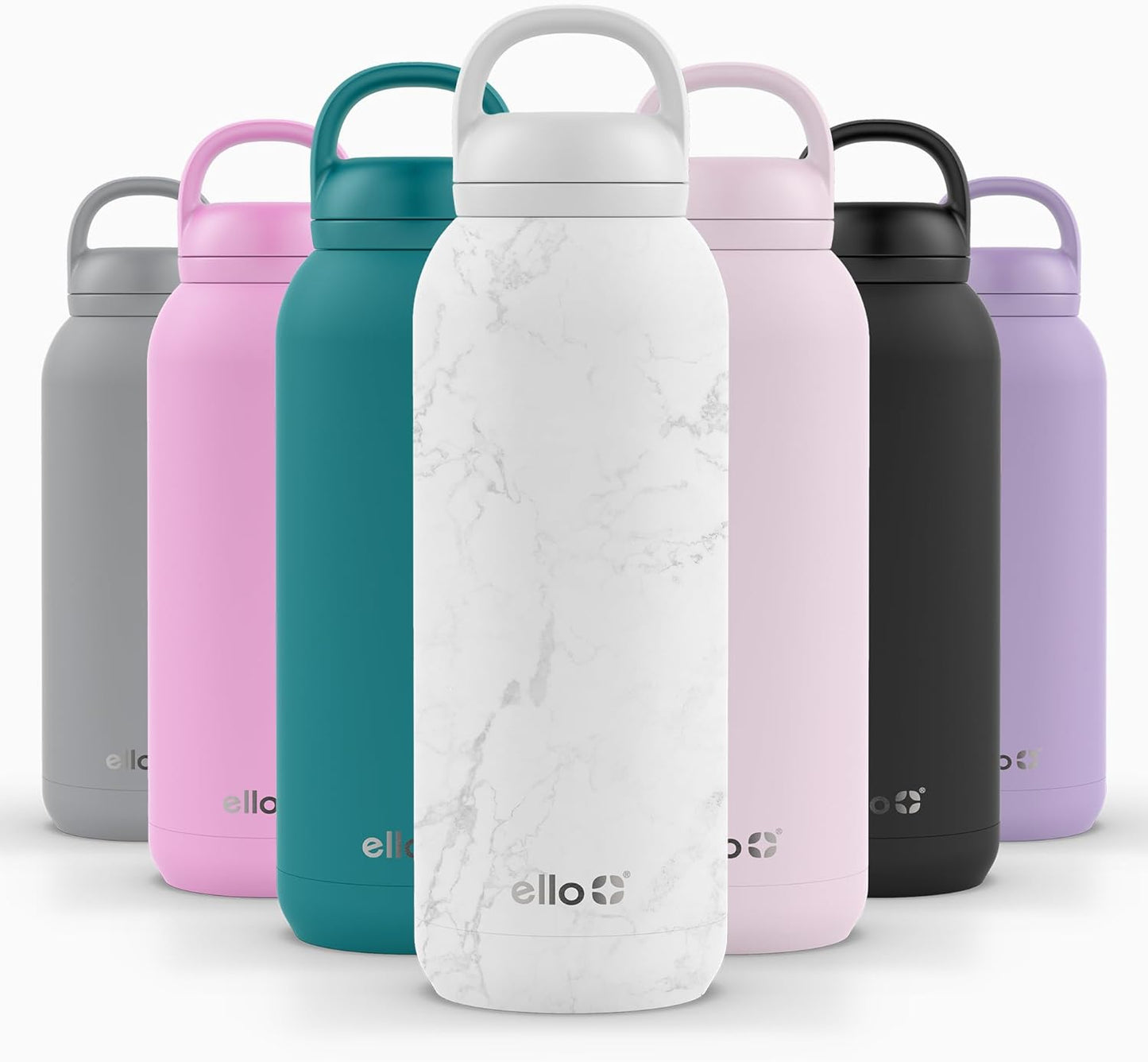 Ello Cooper Twist 40oz Stainless Steel Water Bottle with Chug Lid | Leak Proof | Double Walled and Vacuum Insulated | Built in Carry Loop | Dishwasher Safe | White Marble