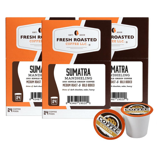 Fresh Roasted Coffee, Sumatra Mandheling |100% Single Origin | Medium Roast, 72 Pods for K Cup Brewers