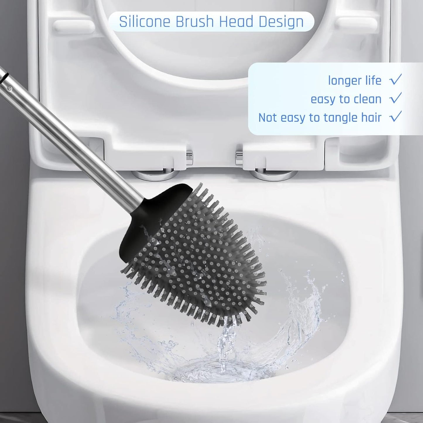 Sellemer Toilet Brush and Holder Set - Flexible Toilet Bowl Brush Head with Silicone Bristles, Compact Size for Storage and Organization, Ventilation Slots Base (3 Pack, Black)