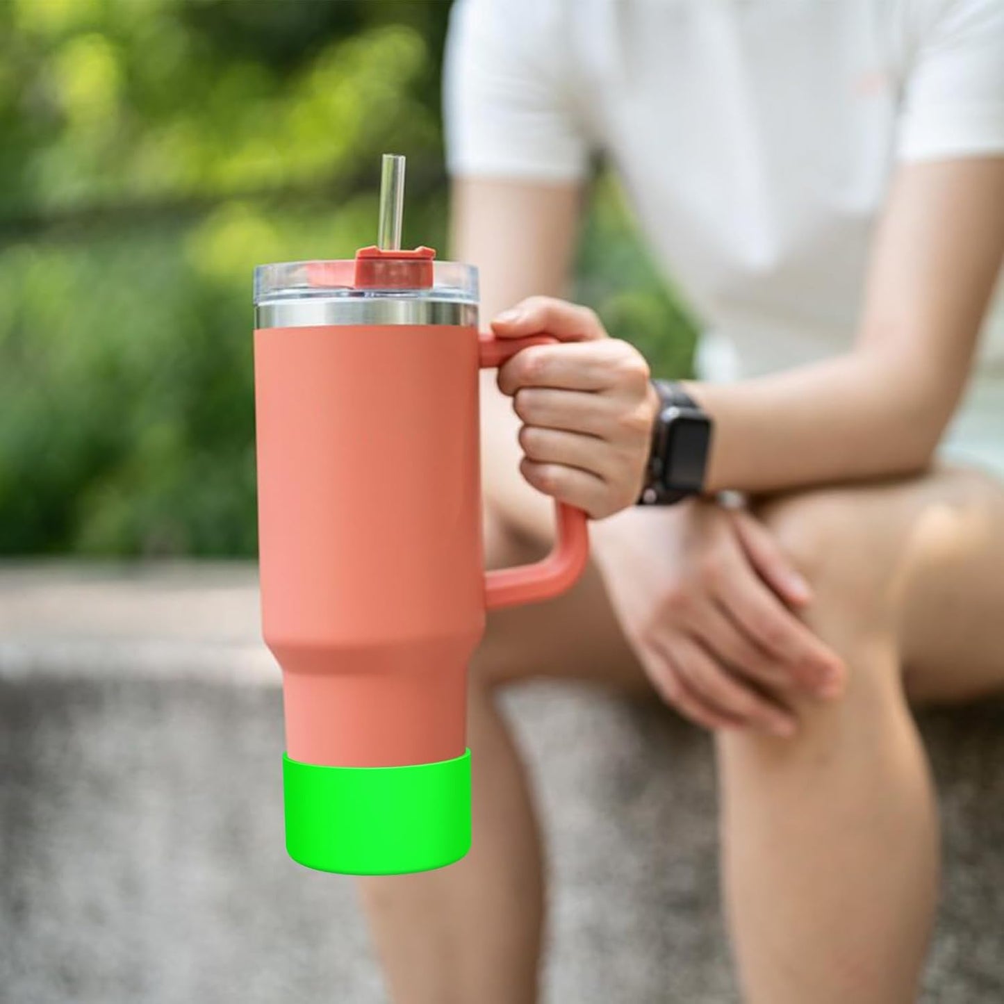 Upgrade 2PCS Protective Silicone Boot Bumper for Stanley Quencher Adventure 40oz 30oz IceFlow 20oz 30oz Tumbler, Water Bottle Bottom Sleeve Cover Accessories for Stanley Mug Cup(Bright Green)