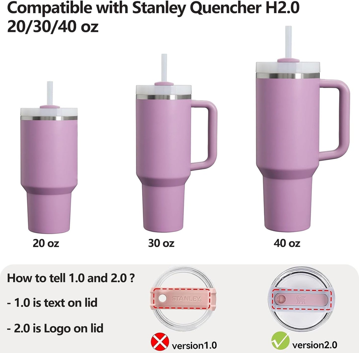 Silicone Spill Stopper Set Compatible with Stanley Cup 2.0 30oz & 40oz with Straw Cover (Set of 2, Lilac)