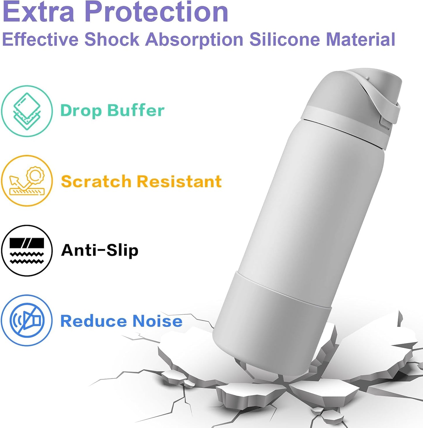 2PCS Silicone Water Bottle Boot for Owala 24oz 32oz 40oz, Protective Bottom Bumper Anti-Slip Sleeve for FreeSip, Twist, and Flip Stainless Steel Bottles, Dishwasher Safe and BPA Free