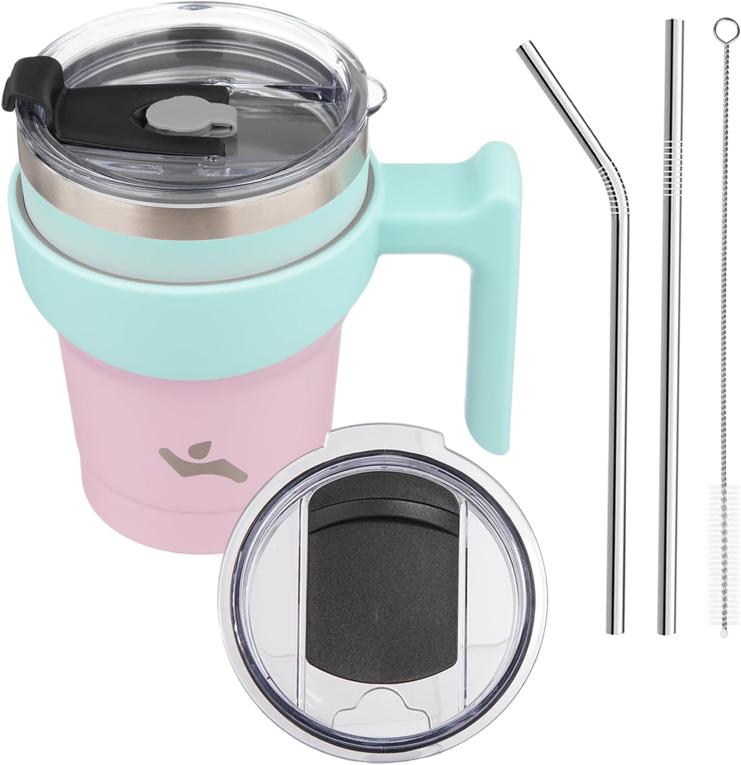 10 oz Tumbler with Handle and 2 Straw 2 Lid, Insulated Water Bottle Stainless Steel Vacuum Cup Reusable Travel Mug,Gum