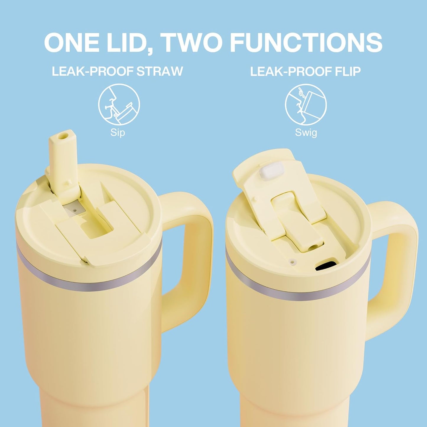 40 oz Tumbler with Handle and Straw: Stainless Steel Insulated Tumbler Keeps Cold for 24 Hours, Leakproof Travel Cup Fits in Cup Holder and BPA-Free,Light Vanilla