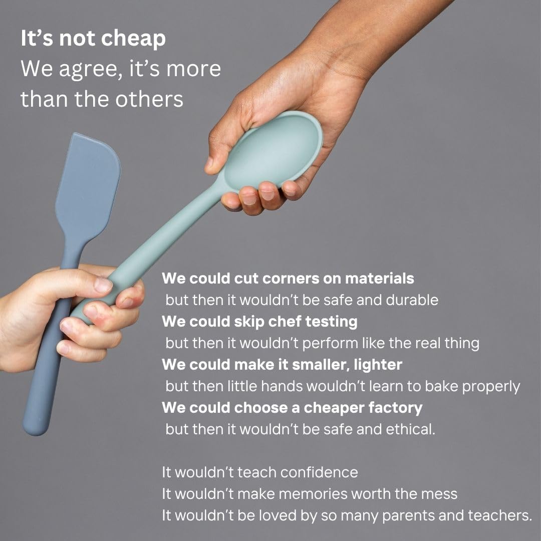 Tampoco Real Kids Cooking & Baking Set – Montessori Kitchen Tools for Real Cooking with Food-Safe Silicone Utensils – Functional & Fun Gift for Young Chefs