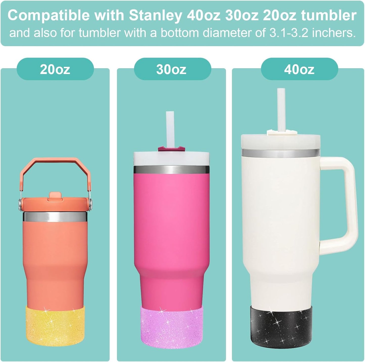 Upgrade 2PCS Protective Silicone Boot Bumper for Stanley Quencher Adventure 40oz 30oz IceFlow 20oz 30oz Tumbler, Water Bottle Bottom Sleeve Cover Accessories for Stanley Mug Cup(Glitter Black)