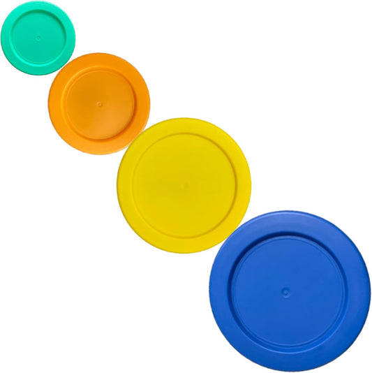 1, 2, 4 & 7 Cup Green, Orange, Yellow, Blue Replacement Lids/Covers for Pyrex, Anchor Hocking & KlareWare Storage Bowls *Lids Only Glass Container Not Included* (4 Pack *One of Each Size*)