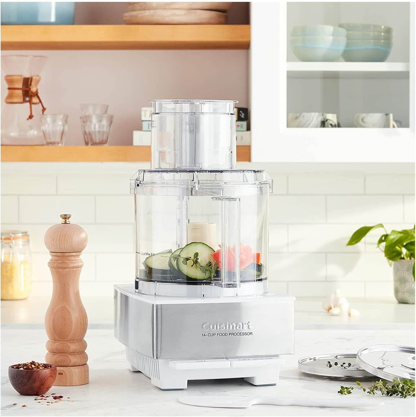 Cuisinart Food Processor 14-Cup Vegetable Chopper for Mincing, Dicing, Shredding, Puree & Kneading Dough, White Stainless, DFP-14BCWNY