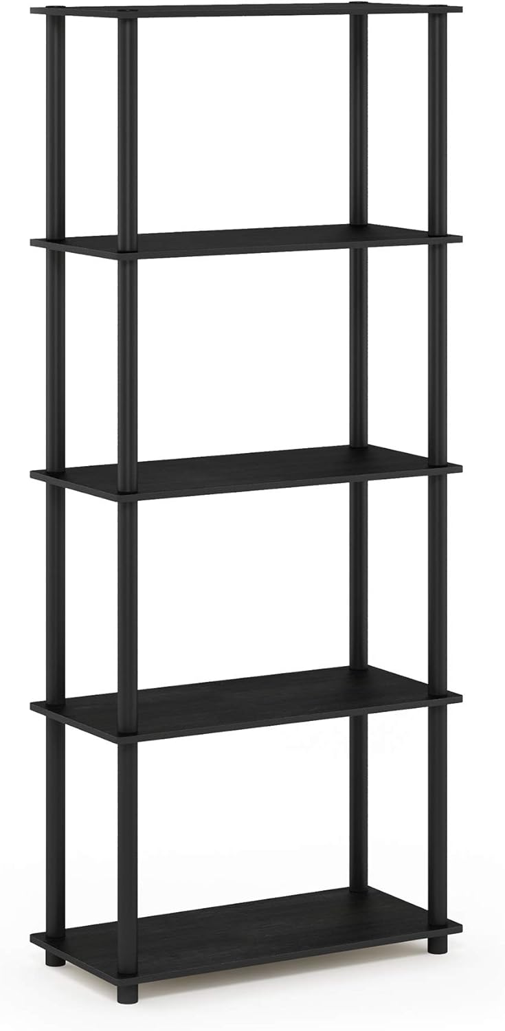 Furinno TURN-N-TUBE Storage Shelves, 5-Tier Book Shelf, Corner Shelf, Toolless Open Shelves, for Organization and Storage, Living Room, Garage, Home Office, Americano