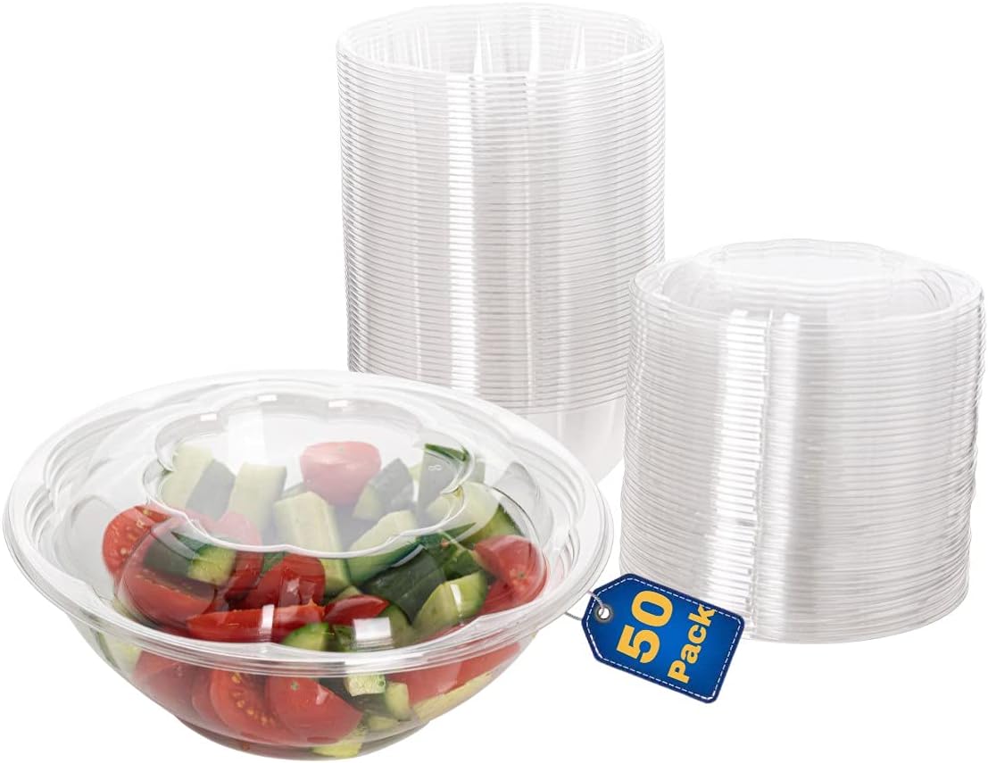 Smygoods Disposable Plastic Salad Bowls with Airtight Lids Ideal for Meal Prep, Takeout, Catering, Parties, Picnics, and Food Storage, Stackable, Leak-Proof