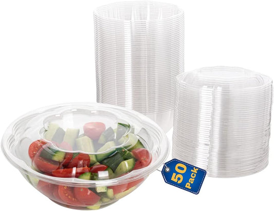 Smygoods Disposable Plastic Salad Bowls with Airtight Lids Ideal for Meal Prep, Takeout, Catering, Parties, Picnics, and Food Storage, Stackable, Leak-Proof