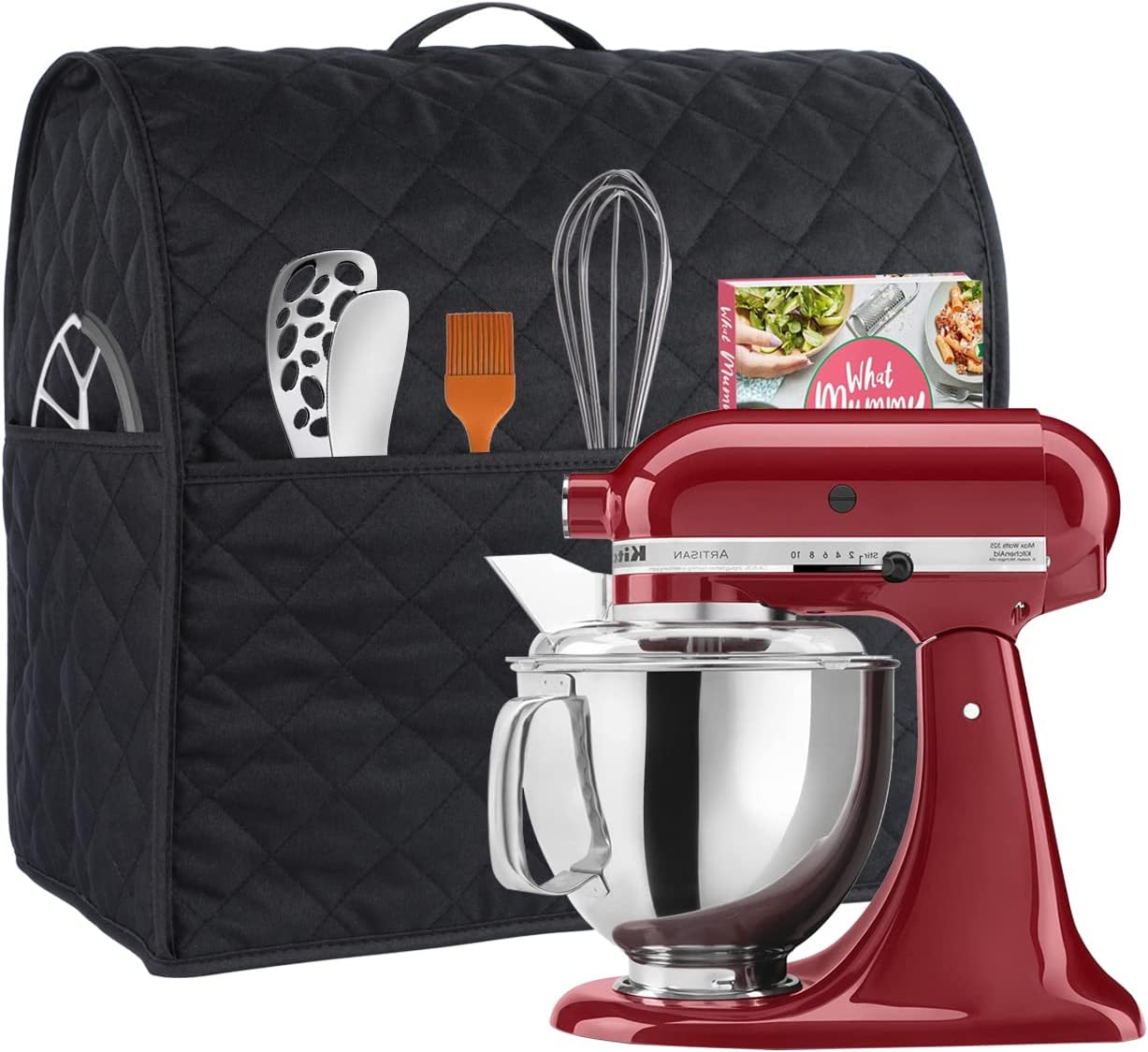 Stand Mixer Cover compatible with Kitchenaid Mixer, Fits All Tilt Head & Bowl Lift Models with 3 Organizer Bag for Accessories. (Black, For Tilt Head 4.5-5 Quart)